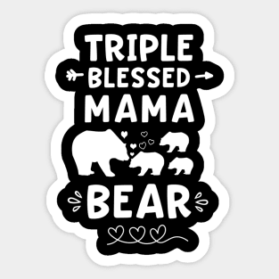 Triple Blessed Mama Bear Heart & Arrow Three Baby Cubs Mom Sticker